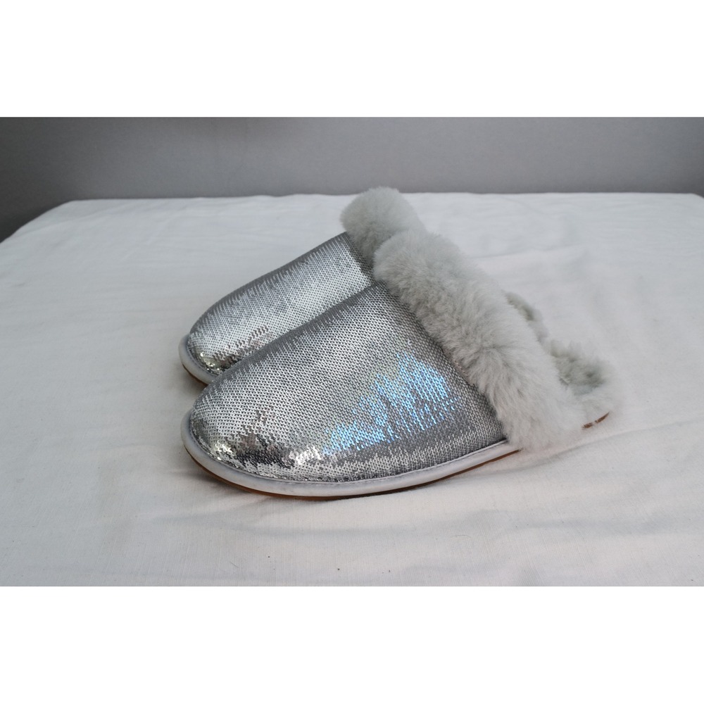 UGG Scuffette II Stellar Slipper 8 Silver Sequin Sheepskin Mule Mirror Ball